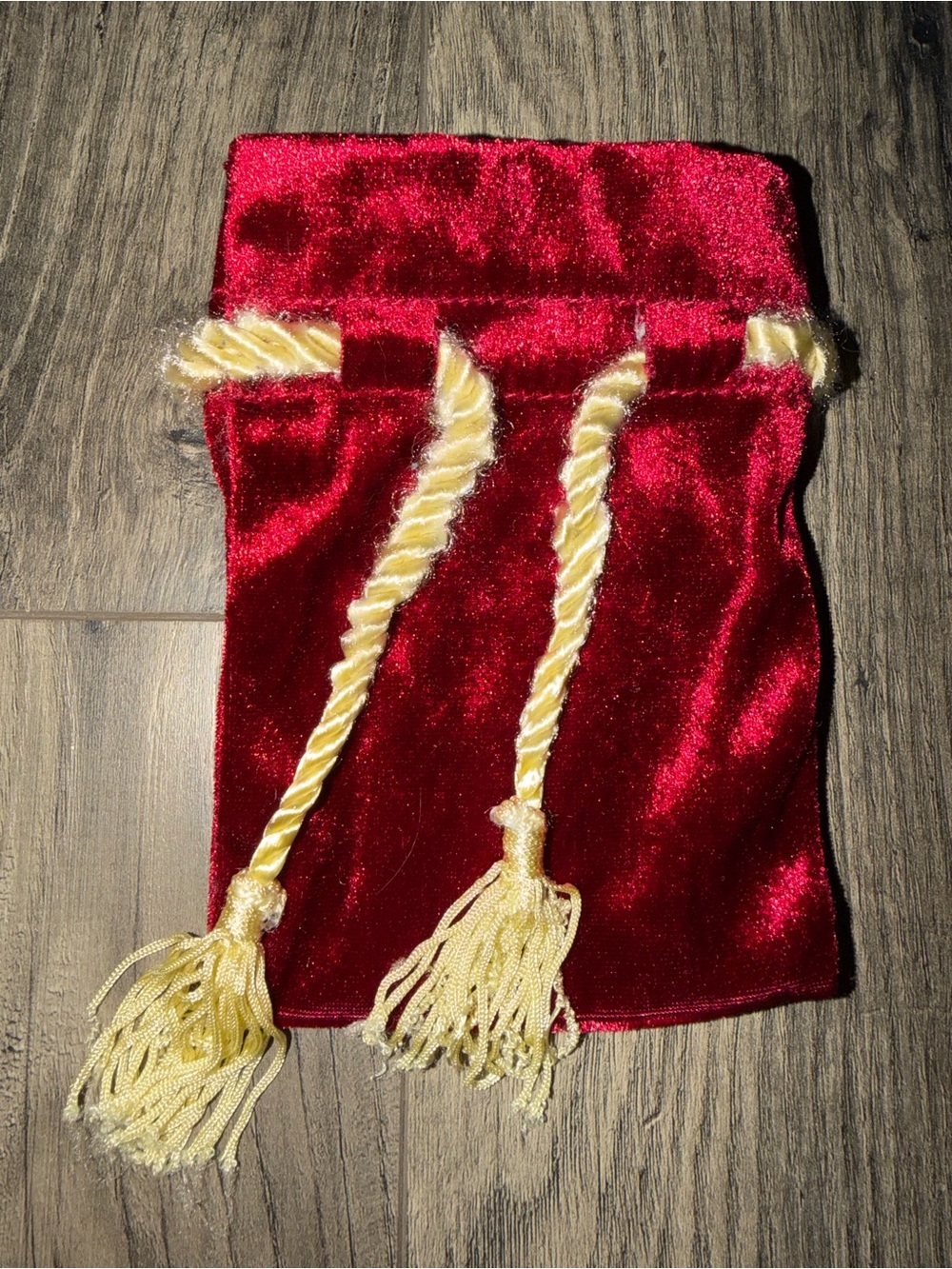 Red Velvet Drawstring Pouch with Gold Tassel
